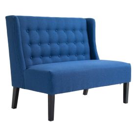 Wingback Double Sofa Linen Fabric Upholstery Button Tufted Loveseat Armless Couch Modern Contemporary Living Room Settee with Wood Legs, Blue