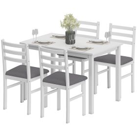 5-Piece Small Kitchen Table Set For 4, Farmhouse Dining Table Set With Upholstered Chairs And Rubber Wood Legs, White