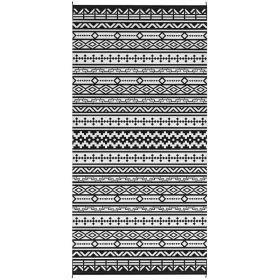 Reversible Outdoor Rug, Waterproof Plastic Straw With Carry Bag, 9 X 18, Black  White Geometric Wall