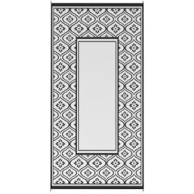 Reversible Outdoor Rug, Waterproof Plastic Straw With Carry Bag, 9 X 18, Black & White Gourd Border