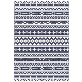 Reversible Outdoor Rug, Waterproof Plastic Straw With Carry Bag, 6 X 9, Blue  White Geometric