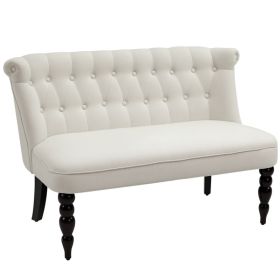 Upholstered Armless Fabric Loveseat with Button Tufted Design for Living Room with Wood Legs, Cream White