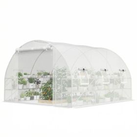 10'x11'x6' Walk-in Tunnel Greenhouse with Shelves, Mesh Door and Windows, Hoop House Greenhouse with PE Cover