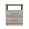 Modern 2-Drawer Nightstand with Open Shelf in Beige Wood Finish