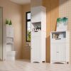 White Bathroom Linen Cabinet Tower with 2 Doors Storage Drawer and Shelf