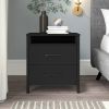 Modern 2-Drawer Nightstand Bedside Table in Black Wood Finish