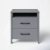 Modern 2-Drawer Bedside Table Nightstand with Open Shelf in Grey Wood Finish