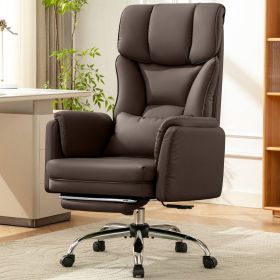 Brown Upholstered Big and Tall Executive Office Desk Chair with Footrest
