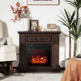 Brown Wood Electric Fireplace TV Stand Mantel with Remote – 1400W Space Heater