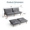 Modern Grey Corduroy Fabric Futon Sleeper Sofa Bed Couch with Wood Legs