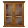 Oak Finish Bathroom Wall Cabinet with Glass 2-Doors & Shelves
