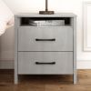 Modern Farmhouse Bedroom 2 Drawer Bedside Table Nightstand in Grey Wood Finish