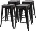 Indoor/Outdoor Backless Stacking Black Metal Barstools