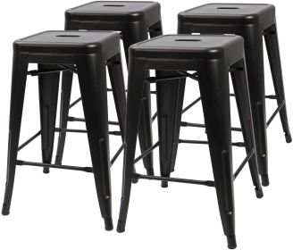 Indoor/Outdoor Backless Stacking Black Metal Barstools