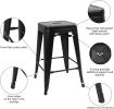 Indoor/Outdoor Backless Stacking Black Metal Barstools