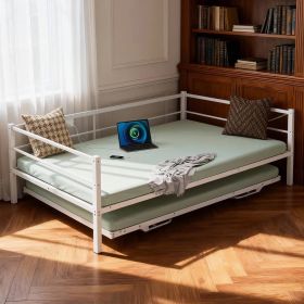 Full size White Metal Daybed with Twin size Pop Up Trundle and LED Lights