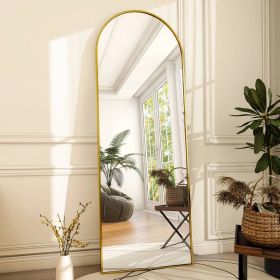 Gold 64-inch Full Length Arched Floor Mirror with Stand and Wall Hanging Screws