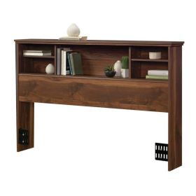 Full / Queen Farmhouse Bookcase Headboard in Brown Walnut Wood Finish