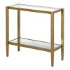 Rectangular Side Table Gold Antique Brass Metal Glass Top Bottom Shelf Sofa Table