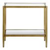 Rectangular Side Table Gold Antique Brass Metal Glass Top Bottom Shelf Sofa Table