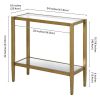 Rectangular Side Table Gold Antique Brass Metal Glass Top Bottom Shelf Sofa Table