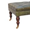 Buffalo Green Leather Ottoman with Castor Legs