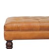 California Walnut Buffalo Brown Leather Ottoman with Castor Legs