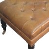 California Walnut Buffalo Brown Leather Ottoman with Castor Legs
