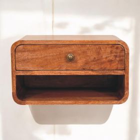 Curved Honey Caramel Wall Mounted Bedside with Open Slot