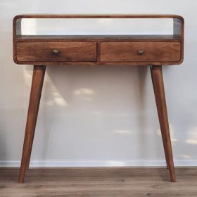 Curved Honey Caramel Console Table