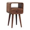 Mini Honey Caramel Curved Bedside with Open Slot