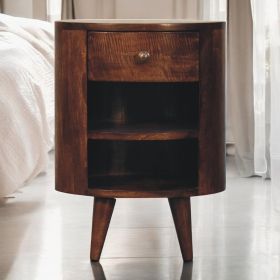 Mini Curved California Walnut Wall Mounted Bedside with Open Slot