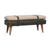 BouclÃ© Buffalo Hide Olive Green Leather Bench