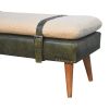 BouclÃ© Buffalo Hide Olive Green Leather Bench
