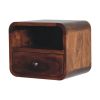 Extra Mini Wall Mounted Curved Chestnut Bedside with Open Slot