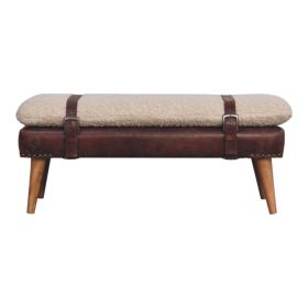 Boucle x Mahogany Leather Bench