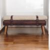 Boucle x Mahogany Leather Bench