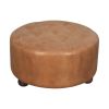 Brown Buffalo hide leather Round Ottoman
