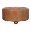 Brown Buffalo hide leather Round Ottoman