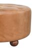 Brown Buffalo hide leather Round Ottoman