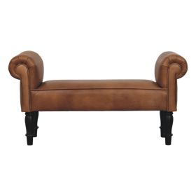 Brown Buffalo Leather Rolled Arms Bench