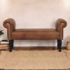 Brown Buffalo Leather Rolled Arms Bench