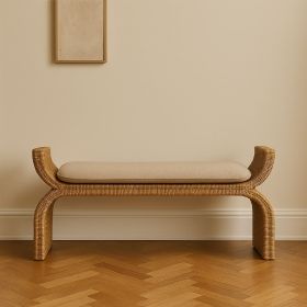 Rattan Weave Boucle Bench