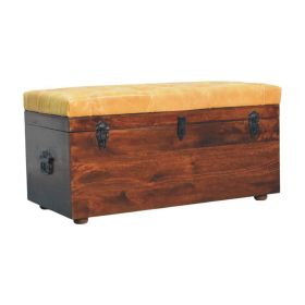 Walnut Storage Trunk Bench with Tan Leather