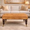 Tan Leather Upholstered Ottoman