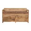 Oakish Storage Bench with Brown Leather Seat
