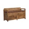 Oakish Storage Bench with Brown Leather Seat