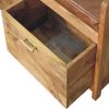 Oakish Storage Bench with Brown Leather Seat