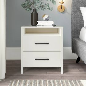 Modern 2-Drawer Nightstand with Open Shelf in Ivory Wood Finish
