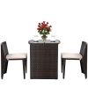 Compact Espresso/White Wicker Patio Cushioned Outdoor Chair Table Set